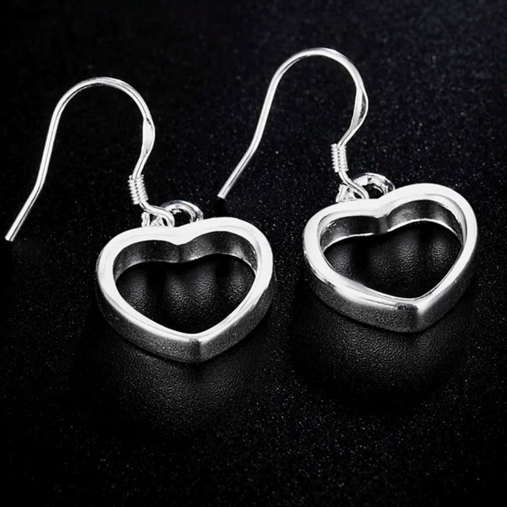 Beautiful Heart Drop Earrings 925 Sterling Silver " Hypoallergenic "